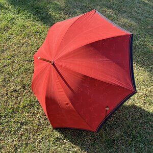 Vintage Yves Saint Laurent OPIUM Umbrella Bamboo Handle NO Tassel Red & Blue